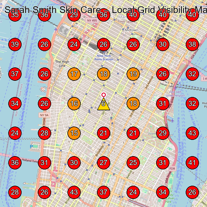 Sarah Smith Skin Care GeoGrid visibility map for Facial Spa in Jersey City